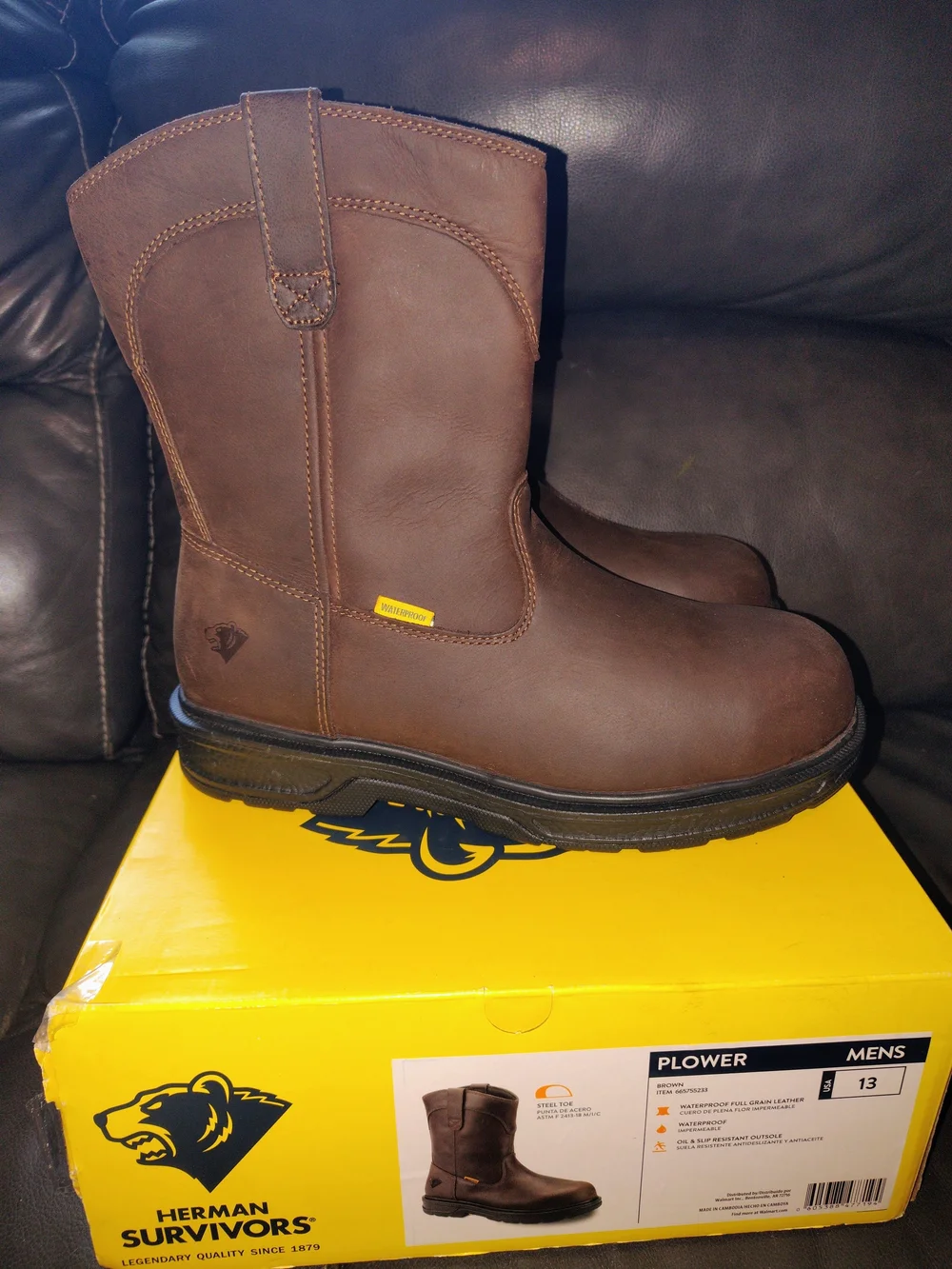Men's Brown Work Boots - Steel Toe